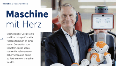 Zum Artikel "Maschine mit Herz – Magazin #FAUmenschen 2025 porträtiert das Projekt FORSocialRobots"